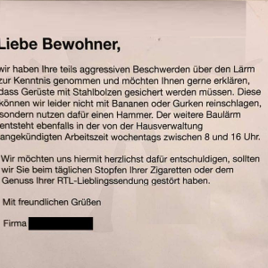 Ein freundlicher Hinweis an die Bewohner