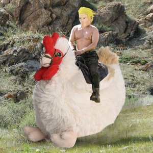 Kens Anus der wo ein Huhn reitet