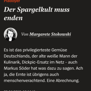 Esst bitte keinen Spargel mehr, ihr Cis-Schweine!